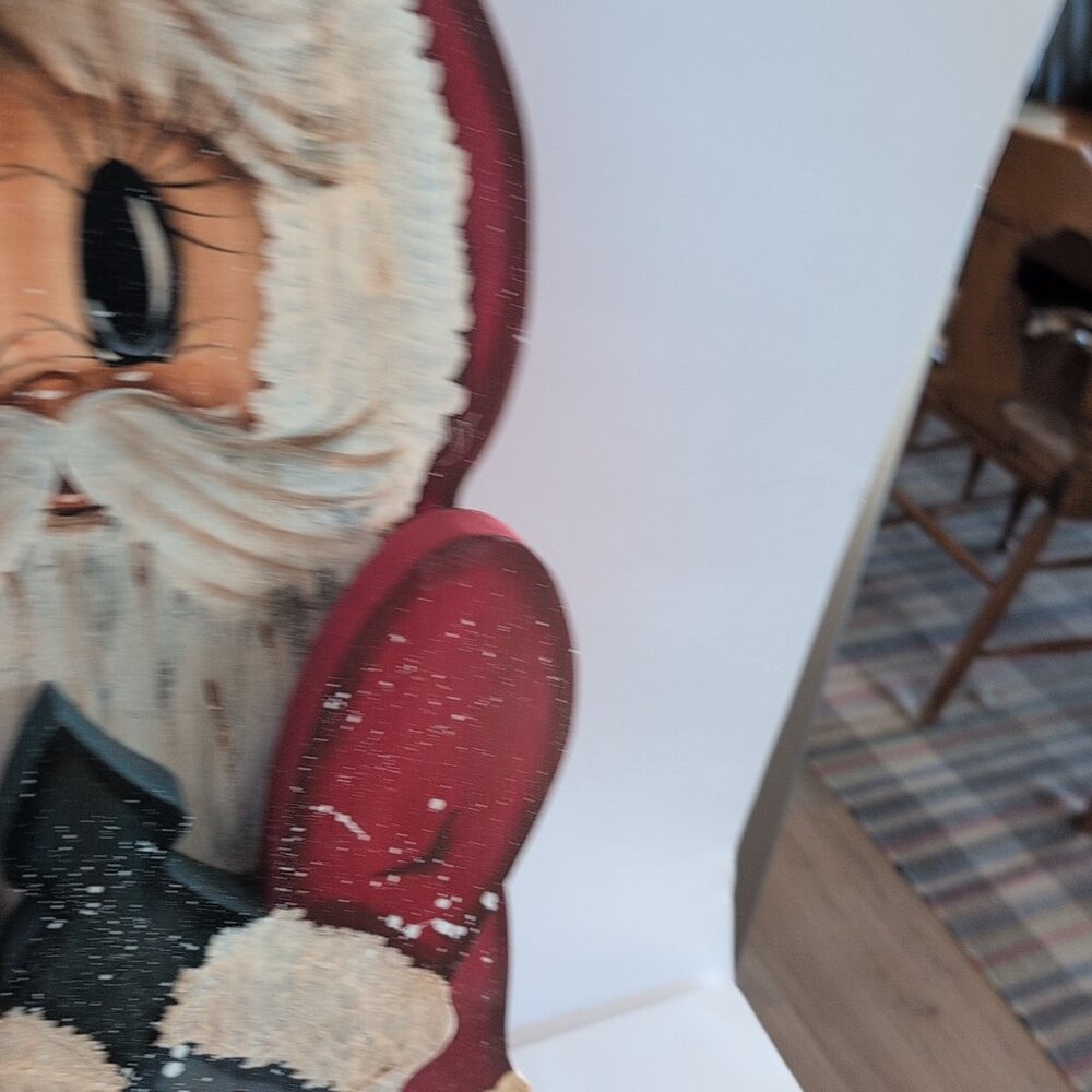 Vintage Wooden Santa Hand-painted Wall Hanging Christmas Art - Picture 3 of 5